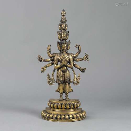 A GILT-BRONZE FIGURE OF AVALOKITESHVARA