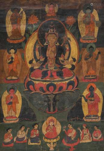 A BÖN THANGKA DEPICTING SHADAKSHARI