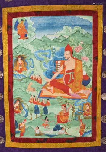 THREE THANGKAS DEPICTING SYAMATARA, A LAMA, AND A MANDALA WI...