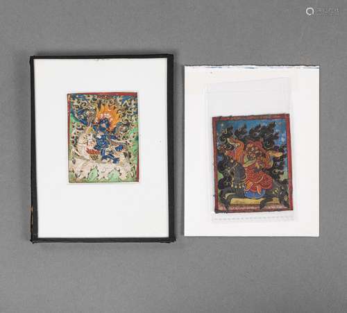 TWO MAHAKALA ON A HORSE TSAGLI MINIATURE PAINTINGS