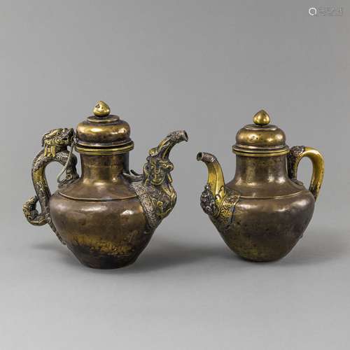 TWO MIXED-METAL LIDDED EWERS