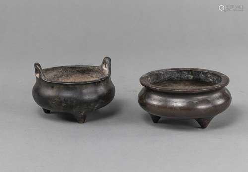 TWO TRIPOD BRONZE CENSERS