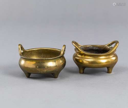 TWO TRIPOD BRONZE CENSERS