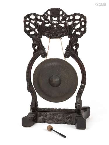 A CARVED HONGMU STAND FOR A METAL GONG