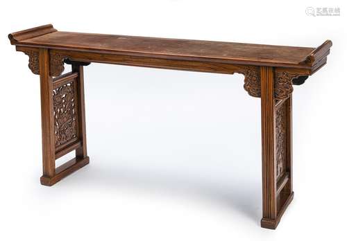 A TRESTLE-LEG DRAGON AND LOTUS YUMU ALTAR TABLE, QIAOTOU...