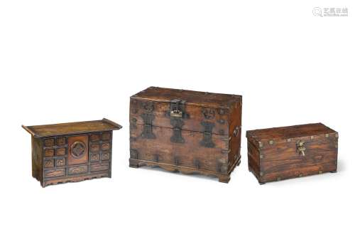 TWO CHESTS AND A SMALL CABINET