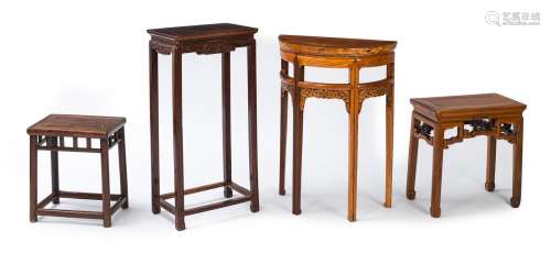 FOUR VARIOUS WOODS SIDE TABLES