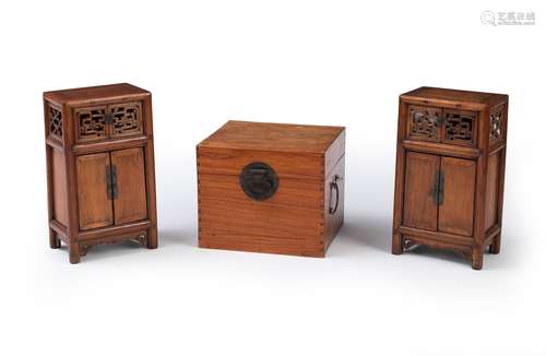 A PAIR OF SMALL CABINETS WITH DRAWERS AND A CHEST