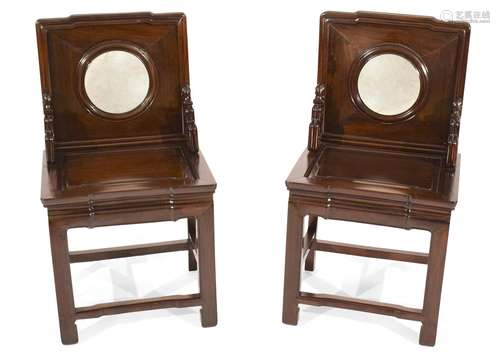 A PAIR OF STONE-INLAID WOOD CHAIRS