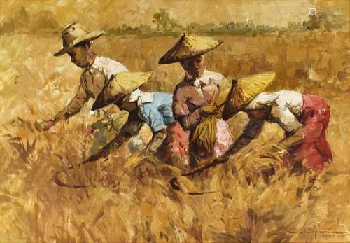 PAINTING DEPICTING A HARVEST SCENE