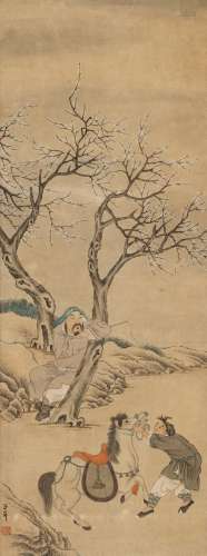 A PAINTING WITH A SCHOLAR RESTING at A TREE AND HIS SERVANT ...