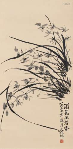 A HANGING SCROLL DEPICTING ORCHIDS
