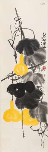 TWO WOODBLOCK PRINTS OF BEGONIA AND GOURD BY QI BAISHI