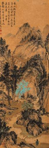 TWO HANGING SCROLLS DEPICTING MOUNTAIN LANDSCAPE