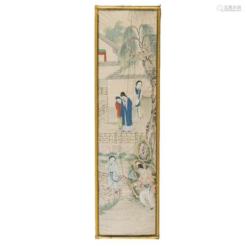 TWO ANONYMOUS PAINTINGS OF FIGURES IN A GARDEN LANDSCAPE, PR...