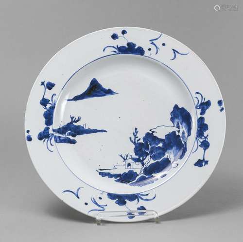 A BLUE AND WHITE LANDSCAPE PORCELAIN CHARGER