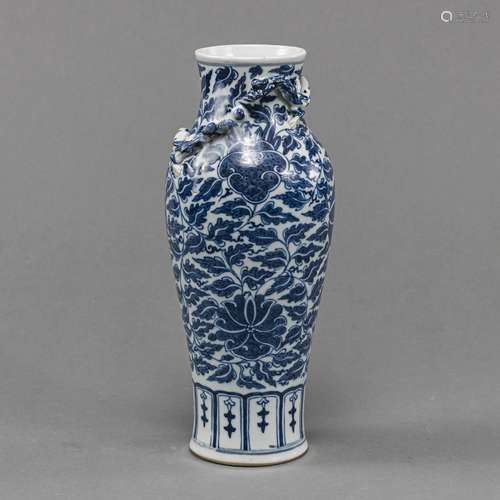 A BLUE AND WHITE FLOWER AND CHILONG VASE