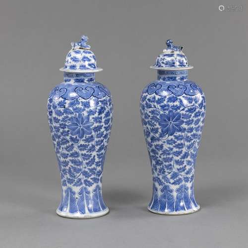 A PAIR OF BLUE AND WHITE PORCELAIN FLORAL SCROLLS AND RUYI V...