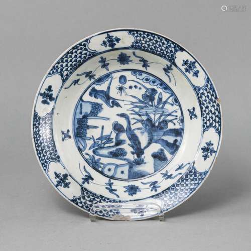 A BLUE AND WHITE PORCELAIN GEESE PLATE