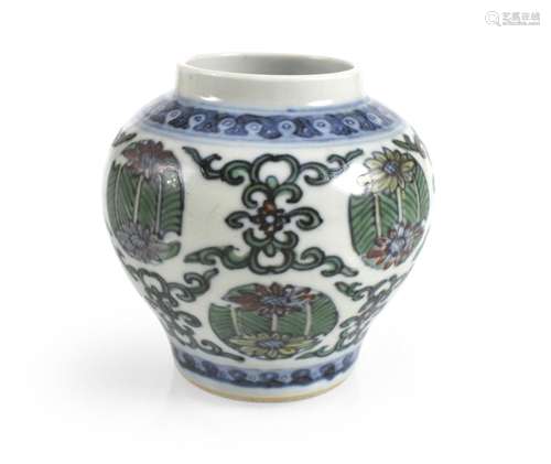 A SMALL DOUCAI FLOWER PORCELAIN JAR