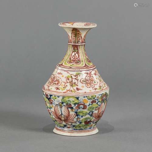 A POLYCHROME BOTTLE VASE