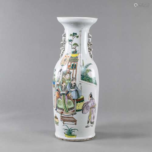 A TWIN-HANDLED 'FAMILLE ROSE' FIGURAL PORCELAIN VA...