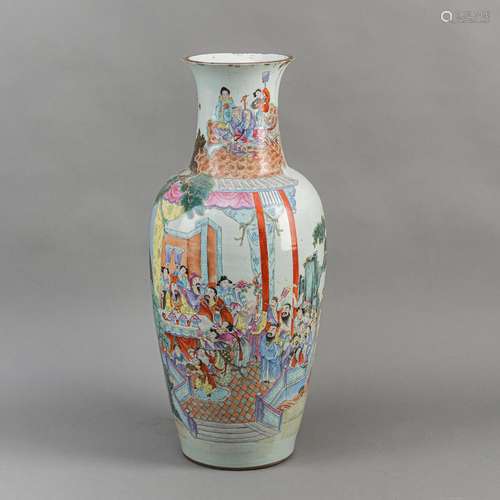 A LARGE FAMILLE ROSE FIGURAL PORCELAIN VASE