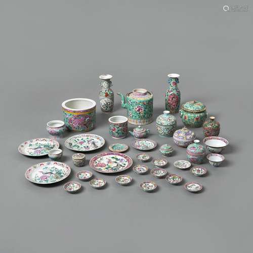 A GROUP OF 35 POLYCHROME PAINTED PERANAKAN (STRAITS CHINESE)...