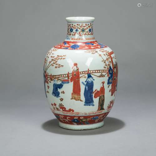 A POLYCHROME INSCRIBED PORCELAIN VASE WITH FIGURES IN UNDERG...