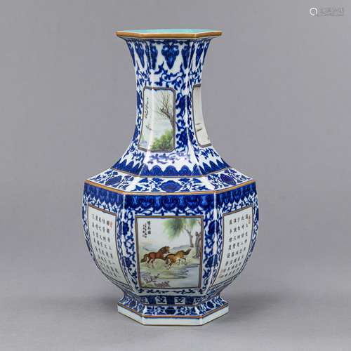 HEXAGONAL PORCELAIN VASE WITH ALTERNATING RESERVES OF HORSE ...