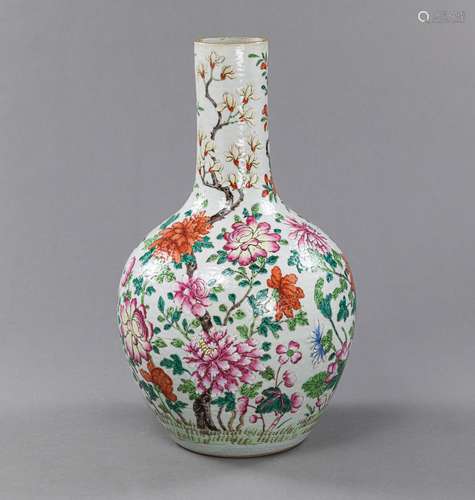 A FAMILLE ROSE PEONY BOTTLE VASE