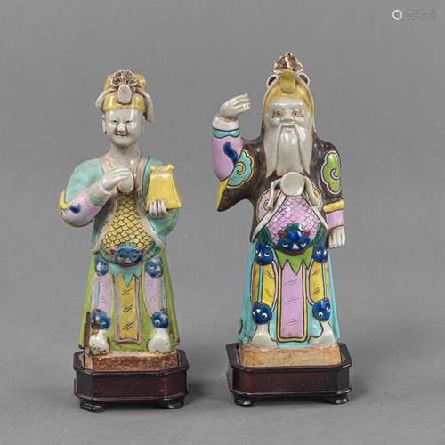 TWO POLYCHROME PORCELAIN DAOIST FIGURES