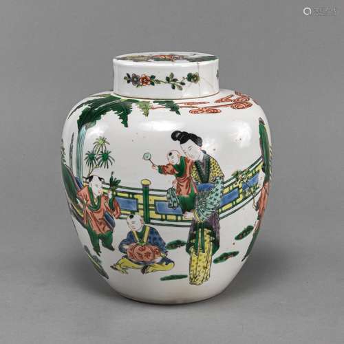 A FAMILLE VERTE PORCELAIN VASE AND COVER