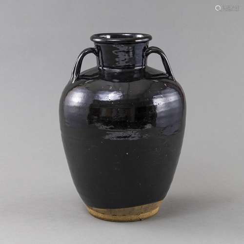 DARK BROWN GLAZED HENAN JAR WITH HANDLES