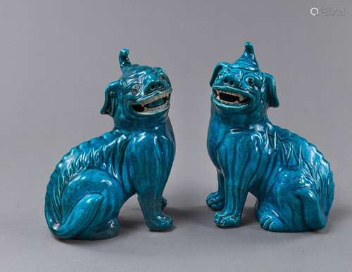 TWO TURQUOISE-GLAZED STONEWARE QILIN