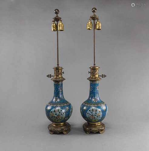 A PAIR OF BULBOUS CLOISONNÉ VASES WITH FLORAL DECORATION OF ...