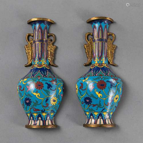 A PAIR OF FLORAL CLOISONNÈ-ENAMEL WALL VASES