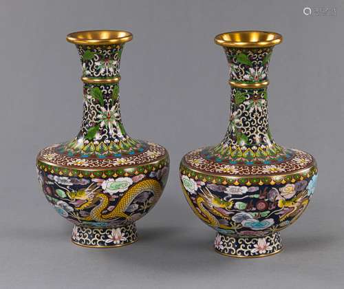 A PAIR OF CLOISONNÉ DRAGON VASES