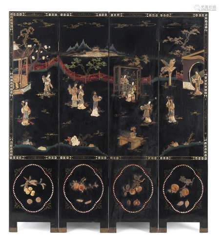 A FOUR-PART INLAID FIGURAL SCREEN