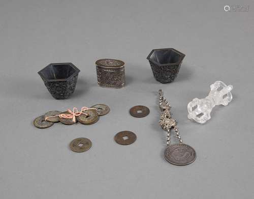 A GROUP OF WORKS OF ART, E.G. A ROCK CRYSTAL VAJRA, TWO SILV...