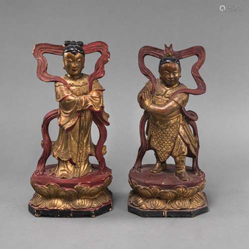 A PAIR OF GILT-WOOD GUARDIAN FIGURES