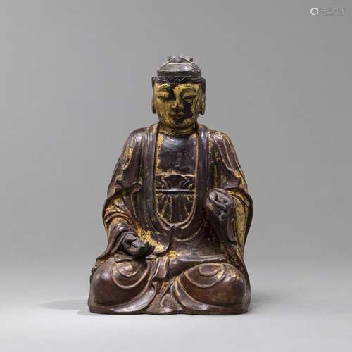 A WOOD FIGURE OF A BODHISATTVA