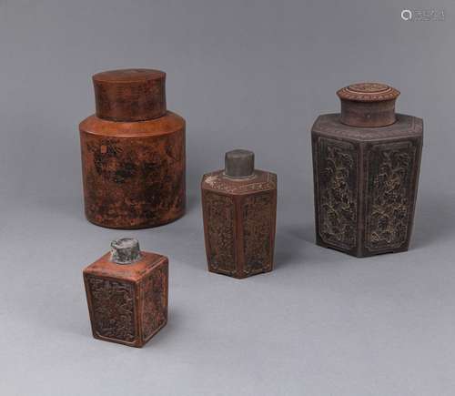 FOUR ZISHA WARE TEA CADDIES