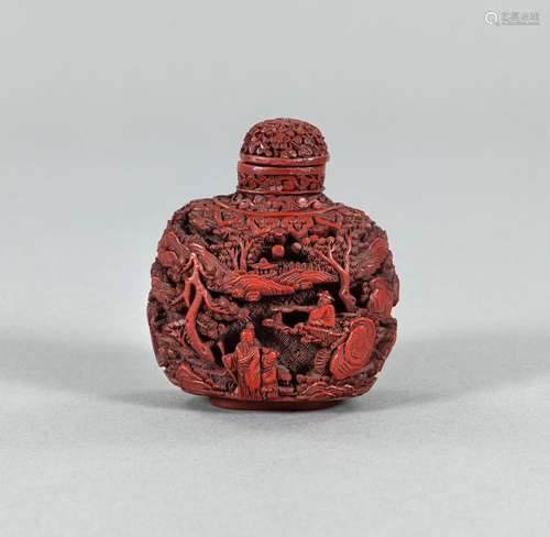 A RED-LACQUER SNUFFBOTTLE