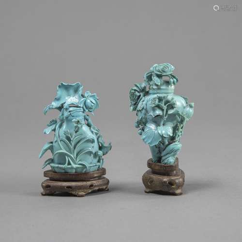 TWO TURQUOISE FLORAL RELIEF SNUFFBOTTLES