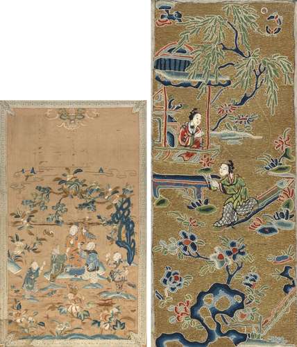 TWO FIGURAL SILK EMBROIDERIES