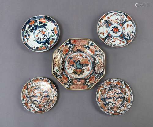 FIVE IMARI PLATES