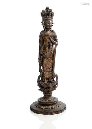 A BRONZE FIGURE OF KANNON