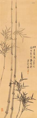 A BAMBOO PAINTING ON SILK WITH INSCRIPTION