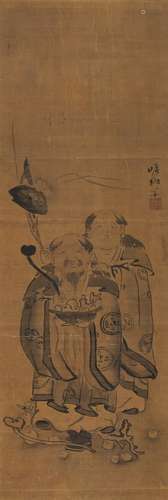 KÔJU: A PAINTING OF WAGOJIN WITH LOTUS, INK AND LIGHT COLOUR...